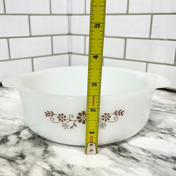 VTG Dynaware Pyr-o-rey Brown Daisy Flower Med Round Casserole Dish Milk Glass - Picture 7 of 7